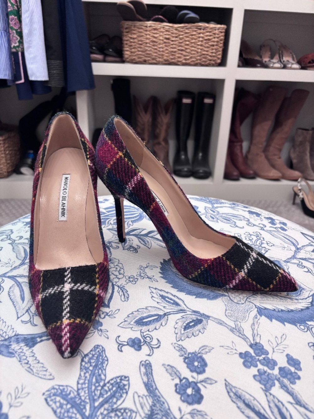 Manolo Blahnik, tartan plaid, BB90s, size 37.5